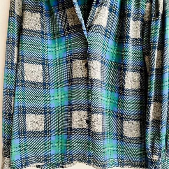 Vintage Pierre Segade France Blue Green Plaid Neck Bop Long Sleeve Blpouse M/L - Picture 2 of 9